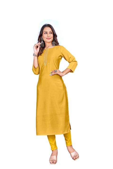 Chorme Yellow Color Designer Chanderi Fabric Embroidery Worked Kurti With Inner by S2uti Designer