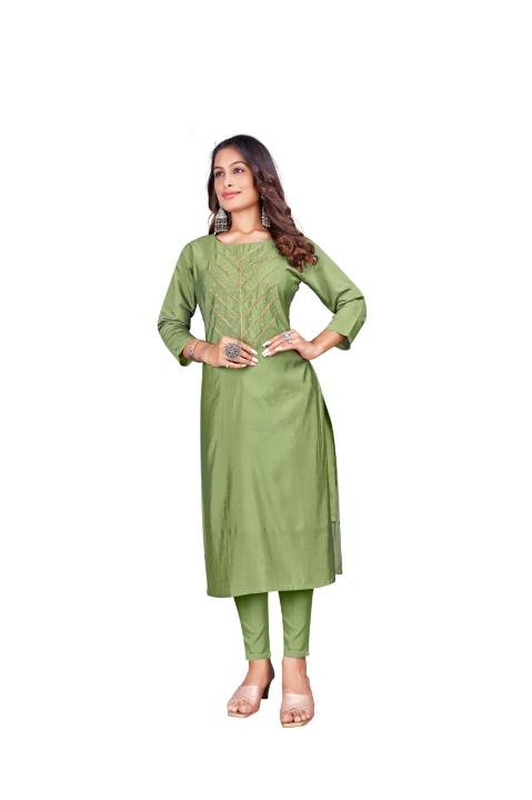 Emerald Green Color Designer Chanderi Fabric Embroidery Worked Kurti With Inner by S2uti Designer
