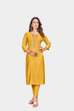 Handworked Mustard Color Designer Chanderi Fabric Kurti With Inner by S2uti Designer