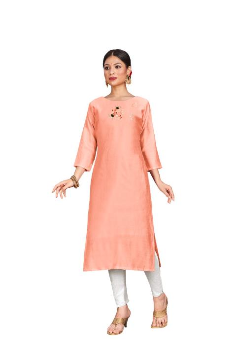 Peach Color Designer Chanderi Fabric Embroidery Worked Kurti With Inner by S2uti Designer