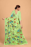 Abhilasha Pure Georgette Sarees for Women, Flower Print Sari with Ethnic Motif Blouse Piece (Multicolor)