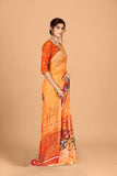 Abhilasha Pure Georgette Sarees for Women, Flower Print Sari with Ethnic Motif Blouse Piece (Multicolor)