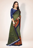 Abhilasha Synthetic Sarees for Women, Flower Print Sari with Blouse Piece (Royal Blue)