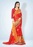 Abhilasha Synthetic Sarees for Women, Flower Print Sari with Blouse Piece (Red)