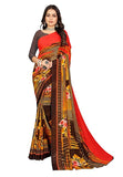 Abhilasha Synthetic Sarees for Women, Flower Print Sari with Blouse Piece (Chocolate Brown)