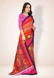 Abhilasha Synthetic Sarees for Women, Flower Print Sari with Blouse Piece (Orange & Pink)
