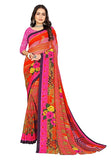 Abhilasha Synthetic Sarees for Women, Flower Print Sari with Blouse Piece (Orange & Pink)