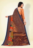Abhilasha Synthetic Sarees for Womens, Flower Print Sari with Blouse Piece (Brown)