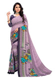 Abhilasha Synthetic Sarees for Women, Flower Print Sari with Blouse Piece (Rust Purple)