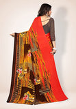 Abhilasha Synthetic Sarees for Women, Flower Print Sari with Blouse Piece (Chocolate Brown)