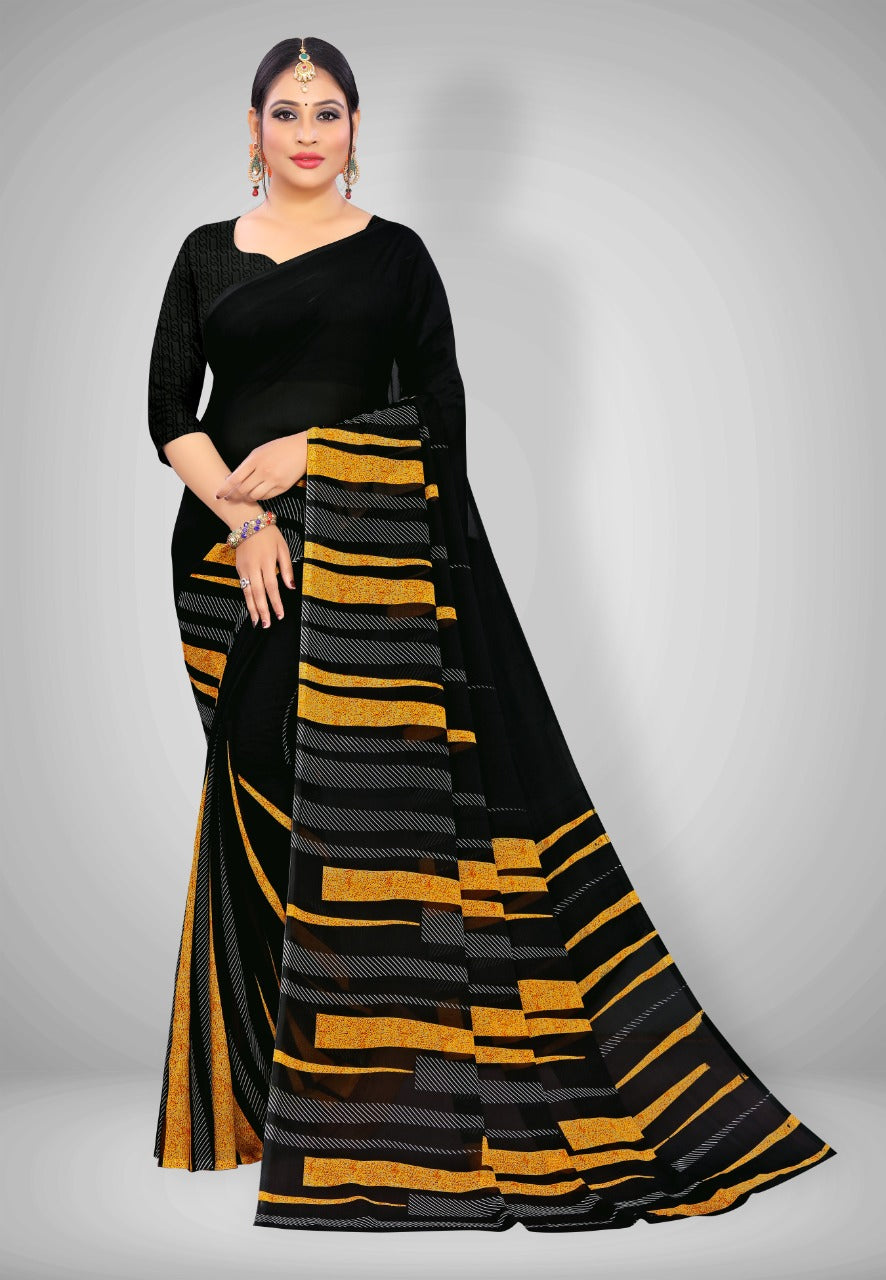 Abhilasha Synthetic Sarees for Women, Stripe Print Sari with Blouse Piece