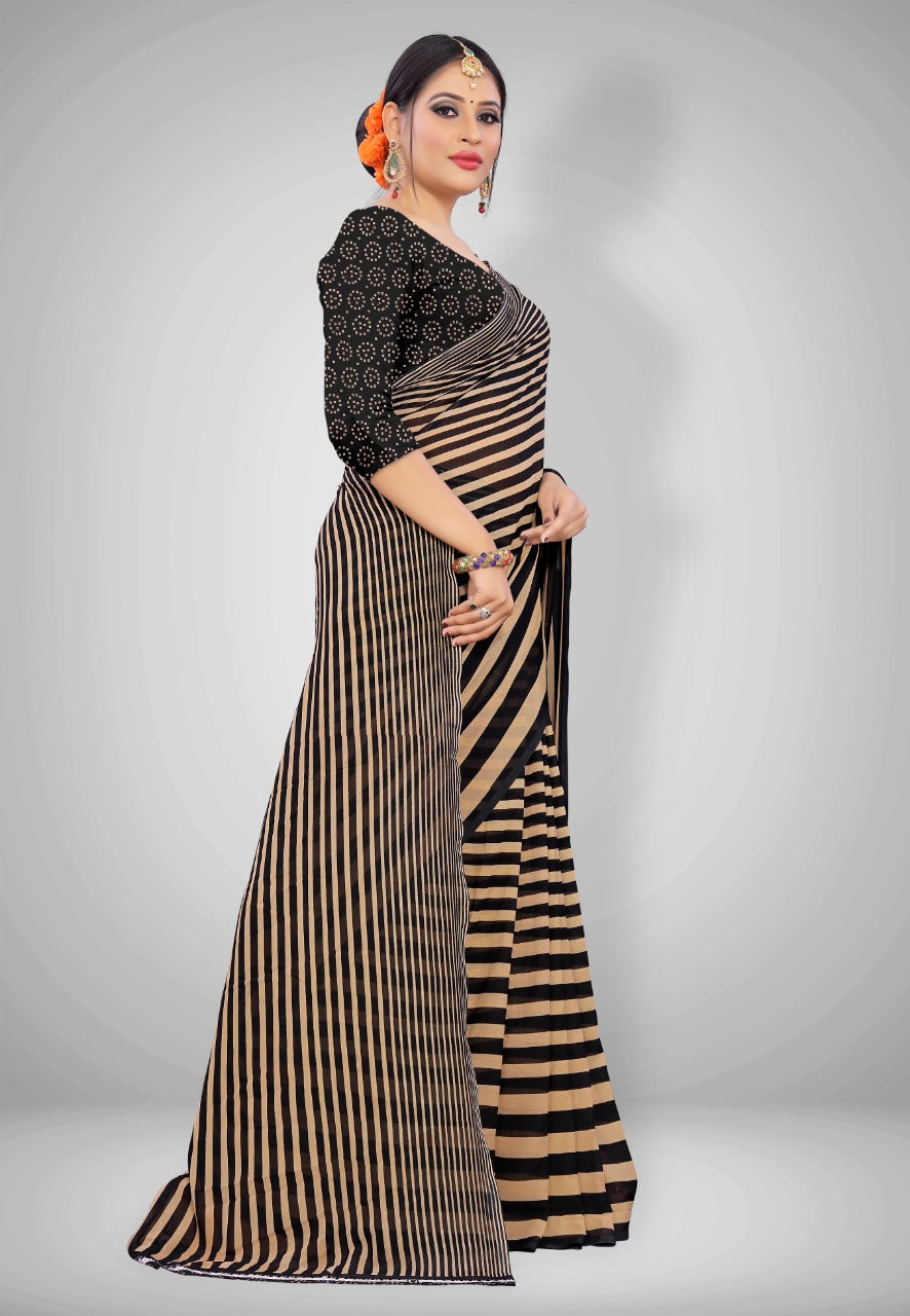 Abhilasha Synthetic Sarees for Women, Stripe Print Sari with Blouse Piece