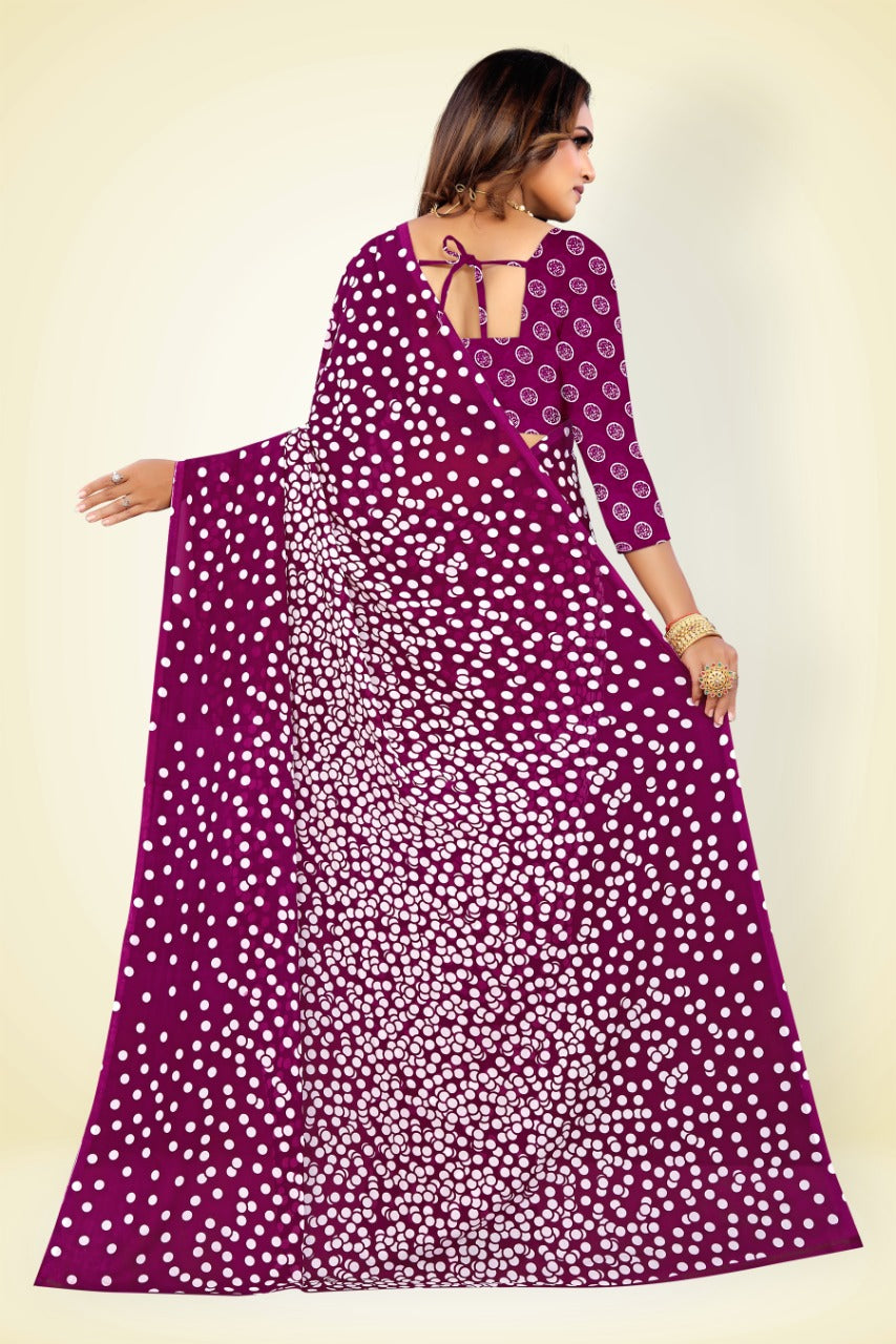 Abhilasha Synthetic Sarees for Women, Flower Print Sari, Polka Dotted Print Sari, With Blouse Piece